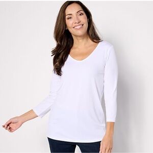Susan Graver Modern Essentials Liquid Knit 3/4 Sleeve Top White Large EUC